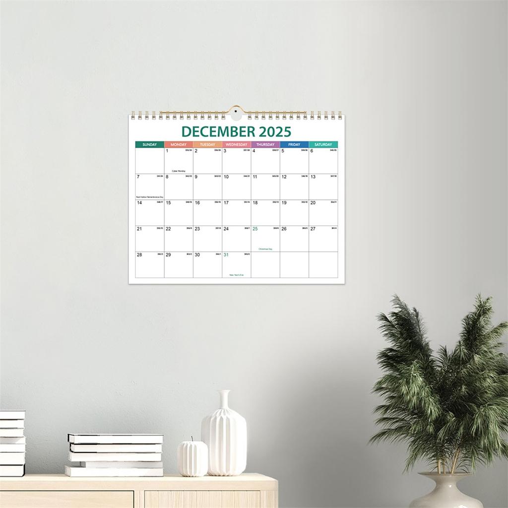 Calendar 2025, Color Calendar 12 Months, Double Coil Spiral Binding Monthly Planning Calendar