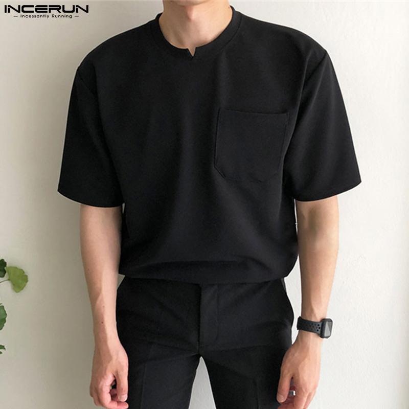 INCERUN Summer Men's Round Neck Short Sleeve T-shirts Basic Tops
