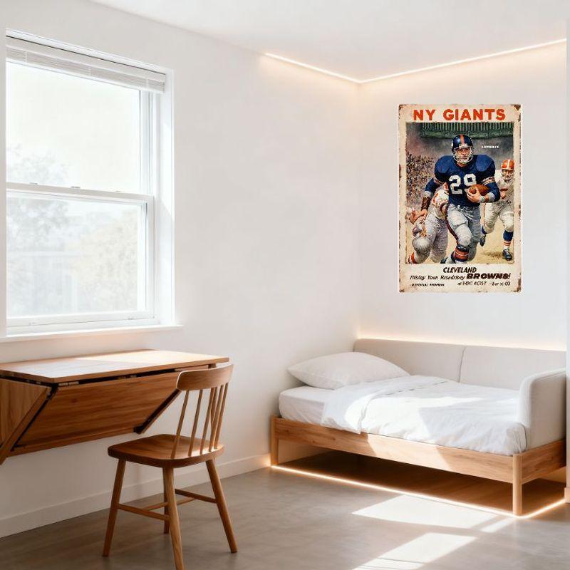Latta Metallo Vintage Segno Cartello Partita Footballo NY Giants vs Cleveland Browns Poster Retro Partita di Football per Bar Pub Man Cave Decorazione Murale