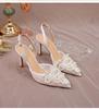 2025 White Wedding Shoes Bridesmaid Shoes Women's Lace Shoes Fashion High Heels Pearl Pumps