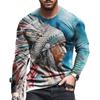 Spring and Autumn Round Neck 3D Native American Pattern Printed Top Fashionable Casual Long Sleeved Men's T-shirts