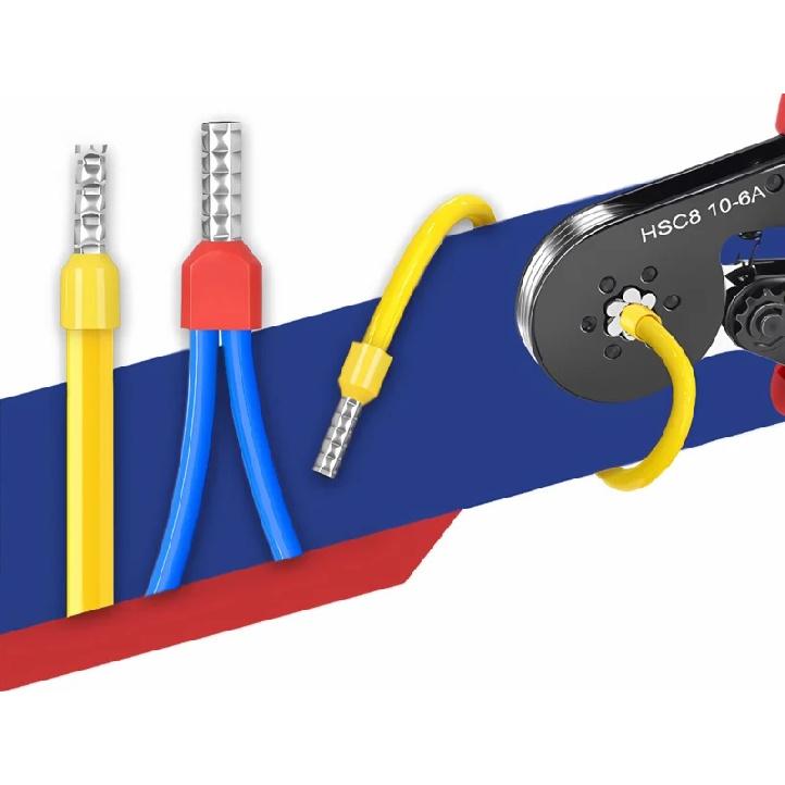 Hexagonal Self-Adjustable Ratchet Ferrule Crimping Tool Kit 23-7AWG 0.25-10mm² Crimper Kit with Ferrule Sleeves Wire Terminals