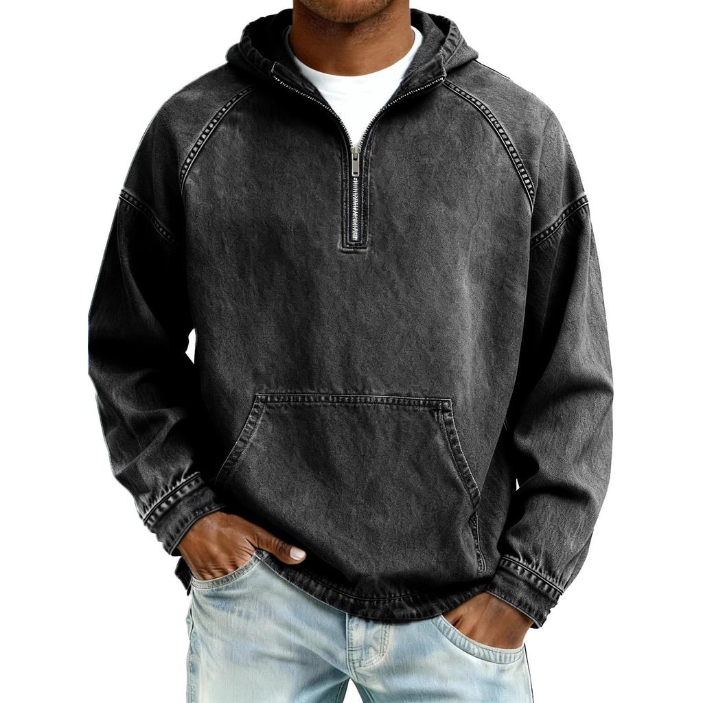 2026 European Men's Denim Jacket with Hooded Sweatshirt, Spring/Autumn Short Zipper Design