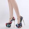 Fashion Eilyken Spring Print Flower Platform Woman Pumps Sandals Sexy Extreme Stiletto High Heels Nightclub Party Strippers  Shoes