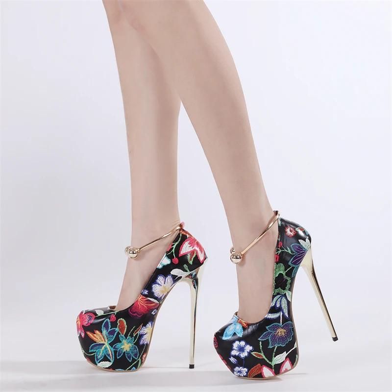 Fashion Eilyken Spring Print Flower Platform Woman Pumps Sandals Sexy Extreme Stiletto High Heels Nightclub Party Strippers  Shoes