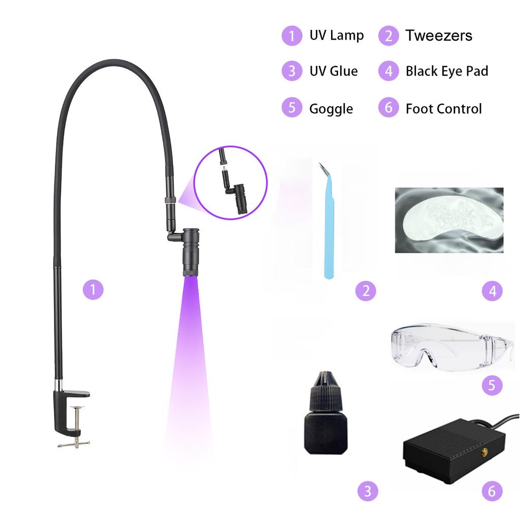UV lampa na prodlužování řas pinzeta na řasy rychleschnoucí nastavitelná bodová lampa na nehty pracovní lampa na manikúru refrakční lampa