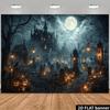 2D Plane Horror Castle Scene Background Fabric Gothic Pointed-topped Castle Full moon.PMJ