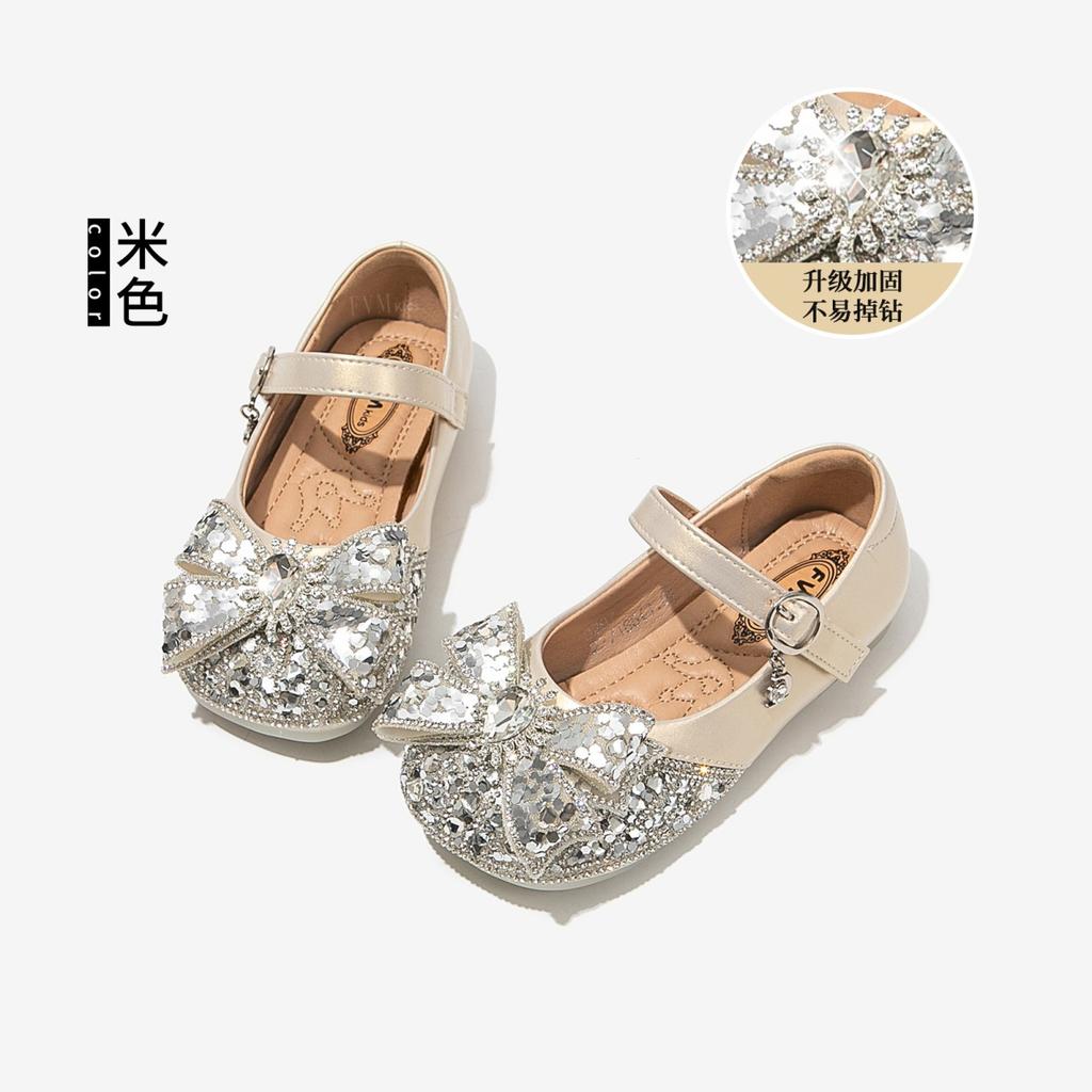 Girls shoes children's princess crystal shoes 2025 spring and summer new Elsa small leather shoes baby Elsa princess blue