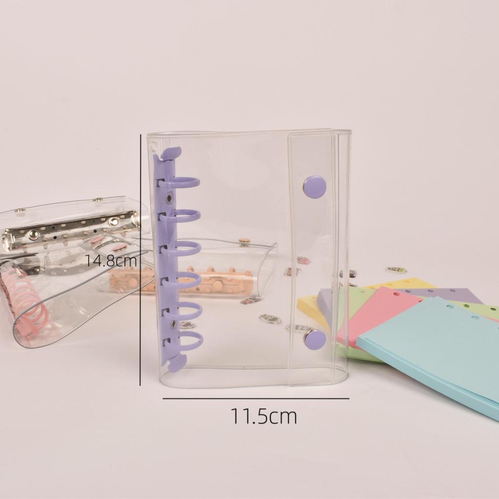 A7 Transparent Double-Ring PVC Ledger with Colored Shell Casing