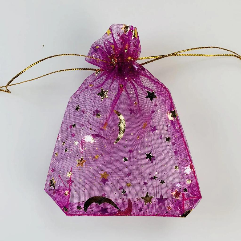 Organzabeutel Schmuckbeutel Bronzefarbener Stern Mond Kordelzug mit Kordelzug Geschenk Hochzeitsfeier Party Souvenir Süßigkeitenverpackung