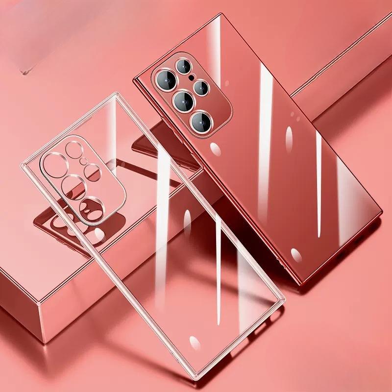 Straight-edge Fine-hole Electroplated GalaxyS23 Full Package Transparent Tpu Soft Case Suitable for Samsung S24Ultra Phone Case