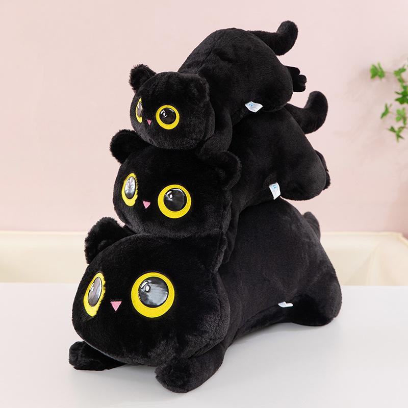50-90cm Cute Black Cat Plush Toy Doll Kawaii Big Cuddly Pillow Cushion Ins Black Cat Plush Toy Doll For Boy Girl Brithday Gifts