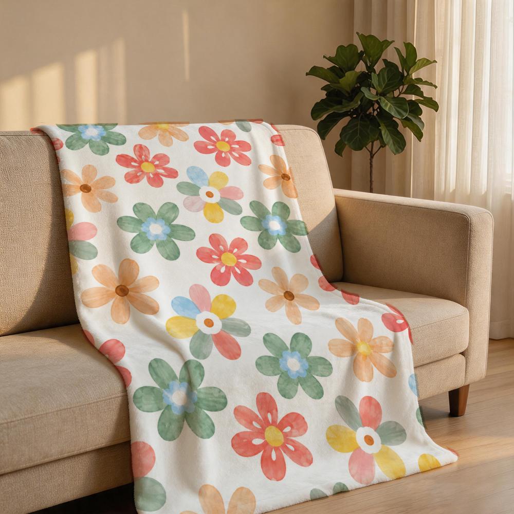 SpringMacaronWatercolorFloral Throw Short Plush Throw Blanket Soft Skin-Friendly Multi-Scene Home Office