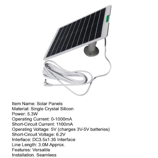 Solar Panels 5.3W Single Crystal Silicon Power Supply IP65 Waterproof Solar Panel for Ring Doorbells Cameras Security Equipment