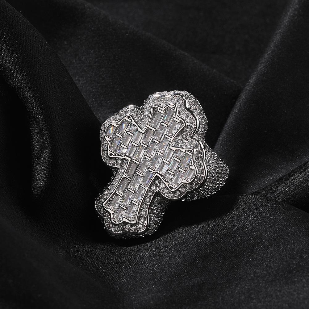 Hip Hop Vintage Ring Microset Zircon Personality Cross Men's Ring Index Finger Accessory Ring