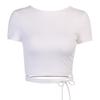 Open Back Crop Tops Summer Women Bandage Lace-up Backless Solid Pullover T Shirt Slim Tee