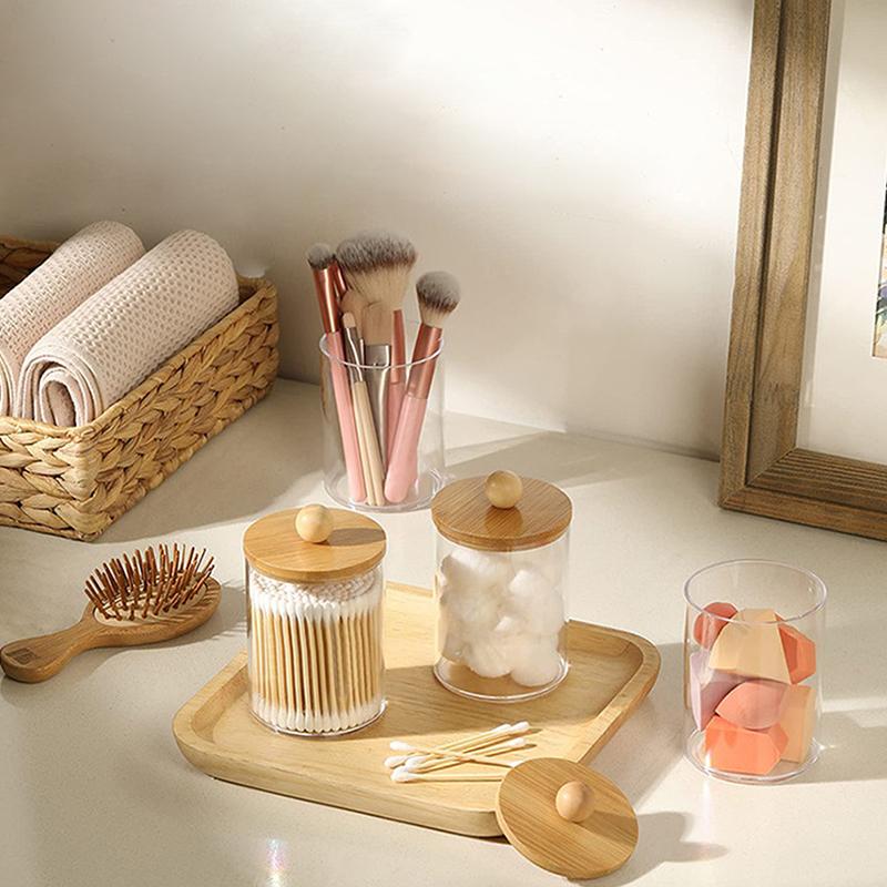 Scatola portaoggetti in acrilico con coperchio, porta-dispenser, barattolo in plastica trasparente, organizer per trucchi, contenitore da bagno, organizzazione storage