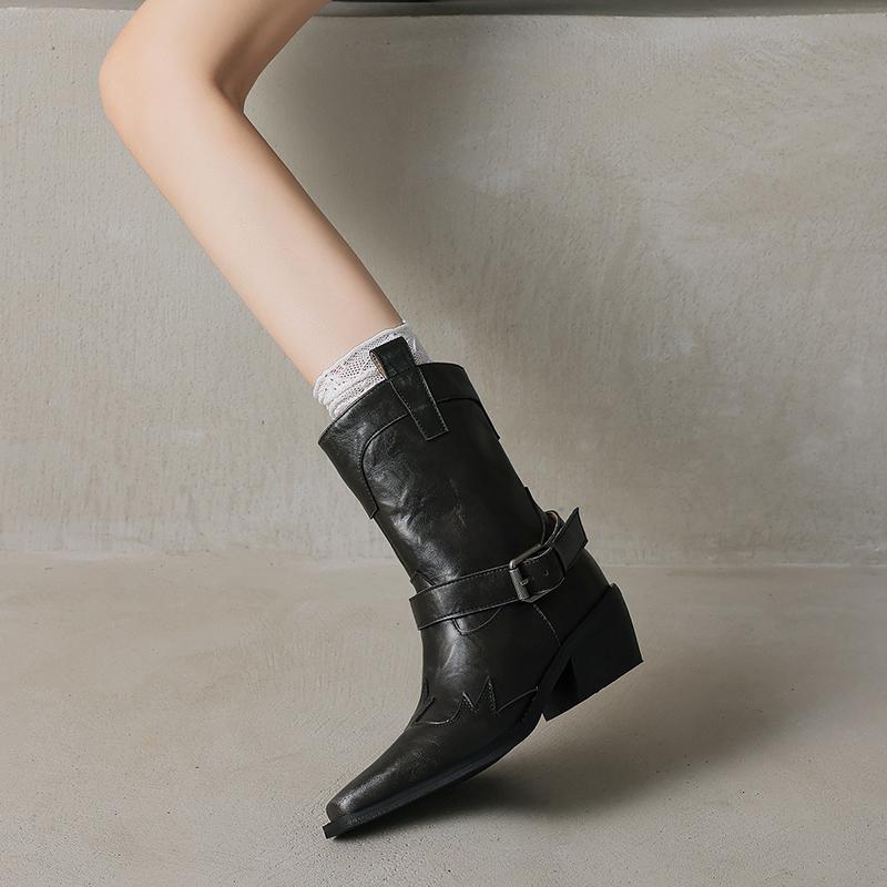 

Мода 2025 Новые осенне-зимние женские ботинки Модные высокие каблуки Квадратный носок Женская обувь Короткие ботинки Женские Женские ковбойские ботинки 34