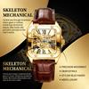 1 Stück Herren-Uhr mit weißem Zifferblatt und Lederarmband, Vintage-Mode, Skelett-Zahnrad, Luxus-Details, Mechanische Uhr für Geschäftsfeier, Urlaub