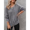 New Autumn Women's Round Neck Long Sleeve Side Slit Waffle Simple and Versatile Sweatshirt