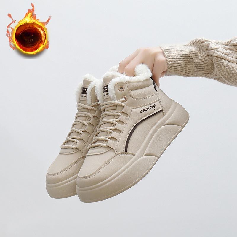 Women's Casual Snow Boots Shoes Anti-Slip Lace-Up Chunky Platform Ankle Booties With Faux Fur Lining Winter Warm High Top Walking Sneakers for Women