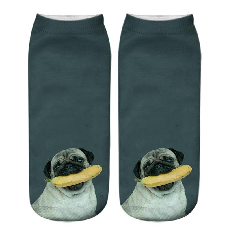 Kawaii 3D Pug Dog Print Short Socks Cotton Fashion Cute Japanese Soft Women Kawaii Animal Dogs Slippers Socks