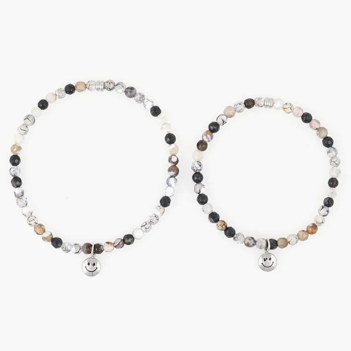 Smile Pendant 4 Black Tone Agate Gemstone Bracelet (C2501AC1214_BK)