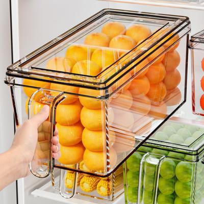 Refrigerator Organizer Transparent Food Box with Handle Lid Food-Grade Fridge Organizer Storage Bin for Fruits Vegetables Salads