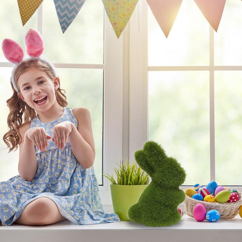 Statue Ornaments Easter Artificial Moss Bunny Artificial Turf Garden Decorations Home Office Decor