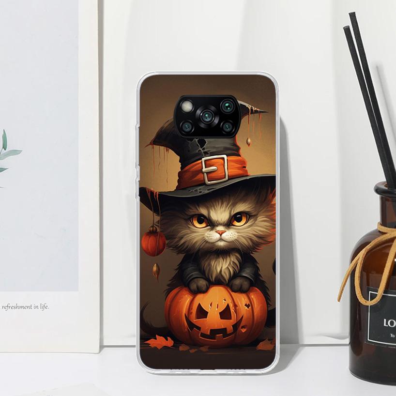 Black Kitten Halloween Pumpkin Phone Case For Xiaomi Poco X7 X6 X5 M7 M8 Pro F7 Ultra Redmi 15C 15 13C 13 12C 12 10 10C 10A Art