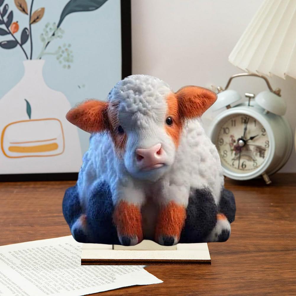 Christmas Ornament Holiday Decoration Ornament Adorable Cartoon Highland Cow Wooden Home Table Ornament with Fine Workmanship