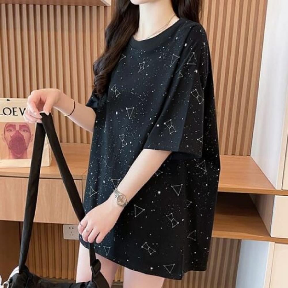Navava Women Loose FiT ShorT Sleeve T shirT nT2621 sTar prinT
