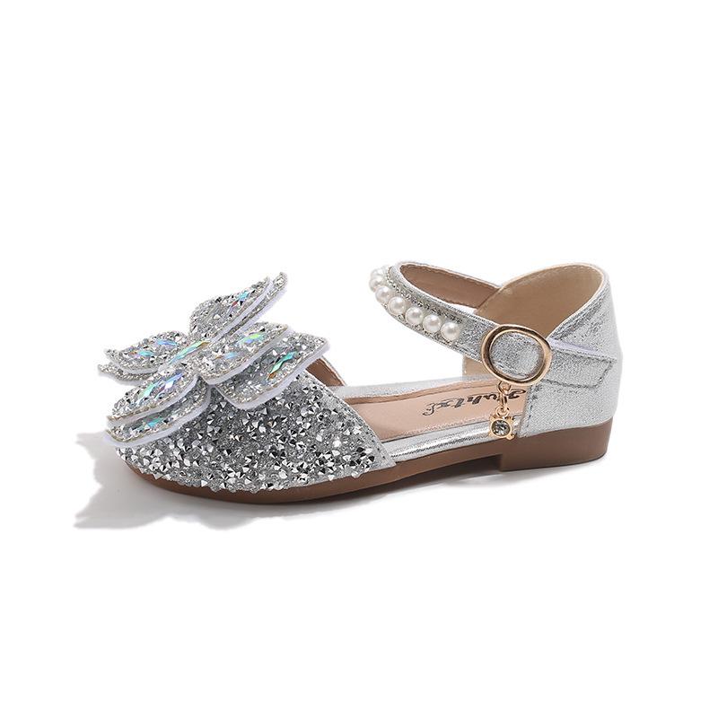 2026 New Rhinestone Bow Princess Leather Sandals for Girls