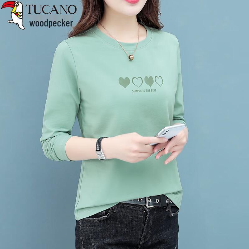 Woodpecker Women s Round Neck Heart Print Long-Sleeve T-Shirt M