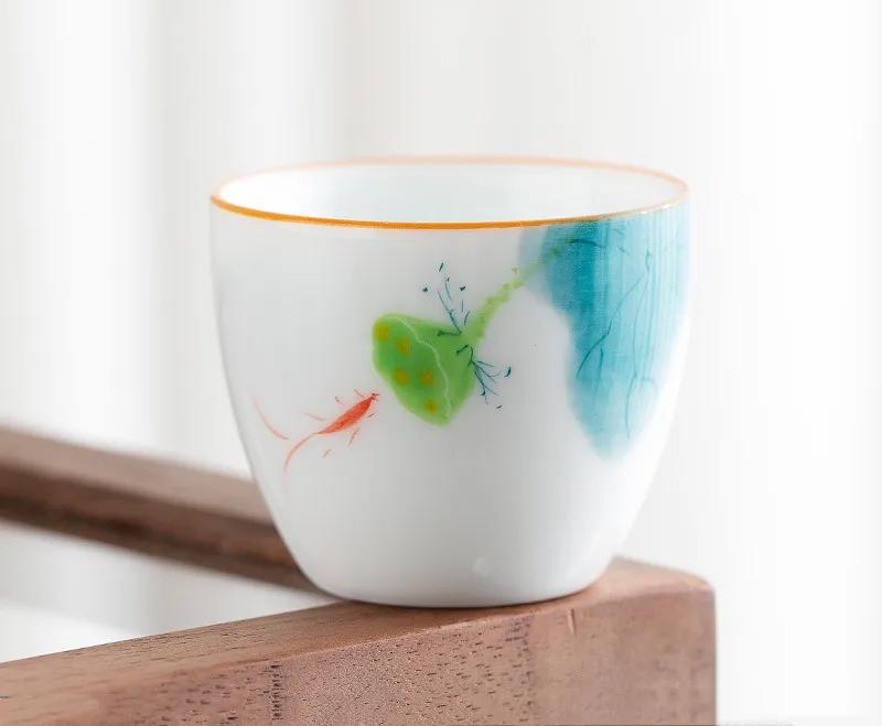 1 Pc Chinese Ceramic Teacup Handmade Lotus Tea Bowl Travel Master Meditation Cup Porcelain Tea Cup Household Tea Set 60ml
