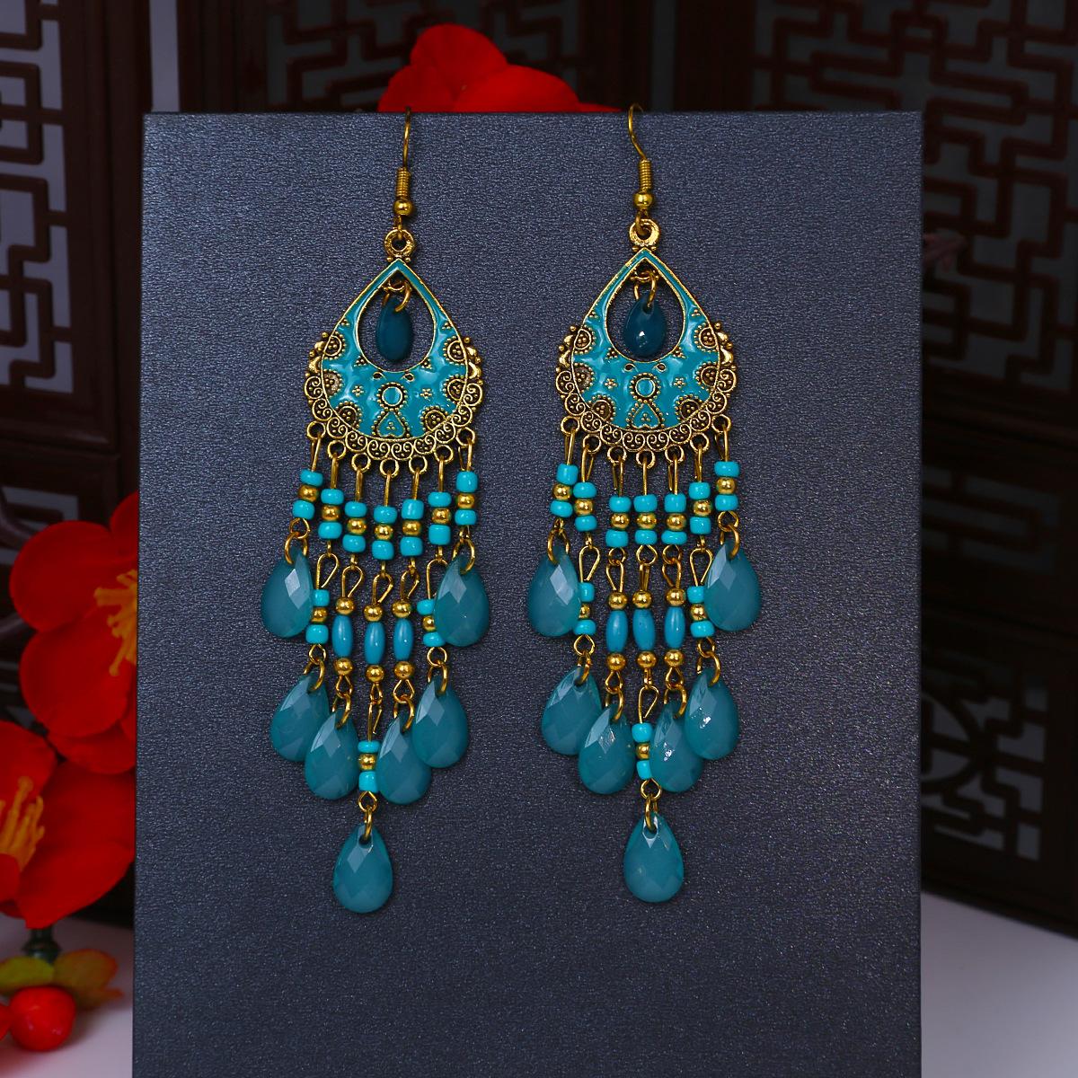 Богемные Серьги с Кисточками из Рисового Бисера в Форме Капли Воды, Женские, Этнический Стиль, Разноцветные