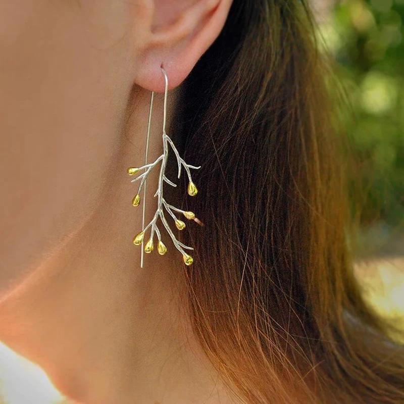 Huitan Unique Aesthetic Branch Design Hook Earrings for Women Romantic Wedding Party Engagement Daily Accessories Zircon Gift