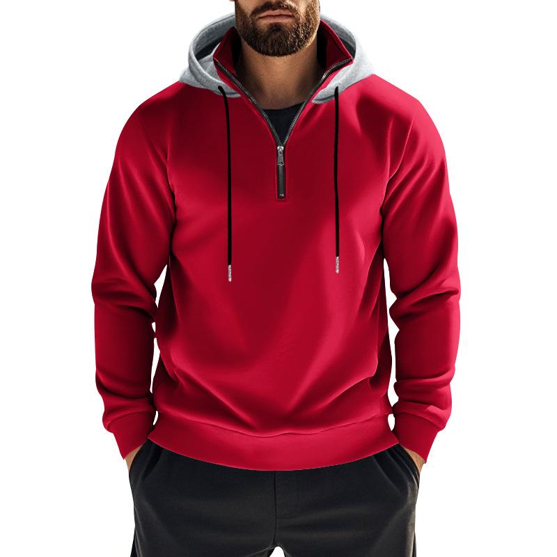 Cross-border Autumn and Winter New Men's Clothing Fleece Hooded Sweater Stand-up Collar Half Zipper L European Size Cross-border Sports Men's Sweater