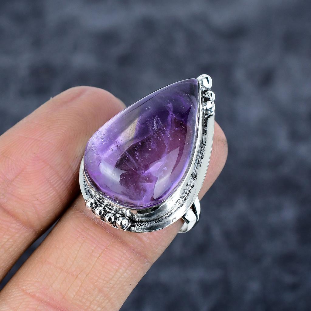 Sage Amethyst Gemstone Handmade 925 Sterling Silver Jewelry Ring Size 8 M-2815