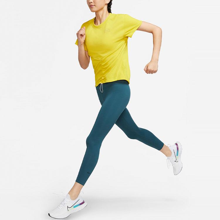 Nike Dri-FIT Run Division Reflective Logo Print Sports Running Short Sleeve T-Shirt Women Tops Yellow DD5316-733