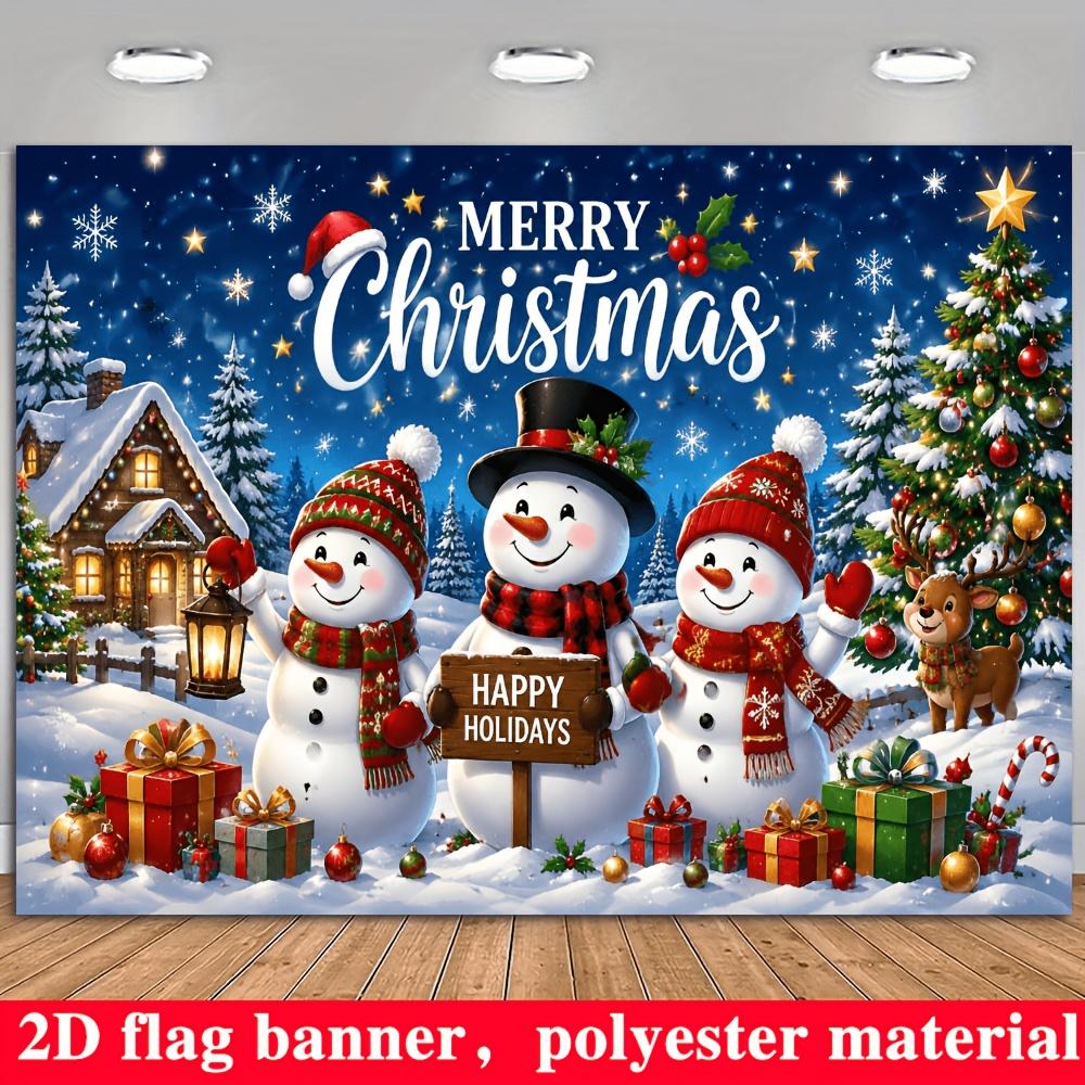 1Pcs Three Snowmen Snow Cabin Reindeer Decoration Background Winter Backdrop For Photo Studio Photo Booth Party