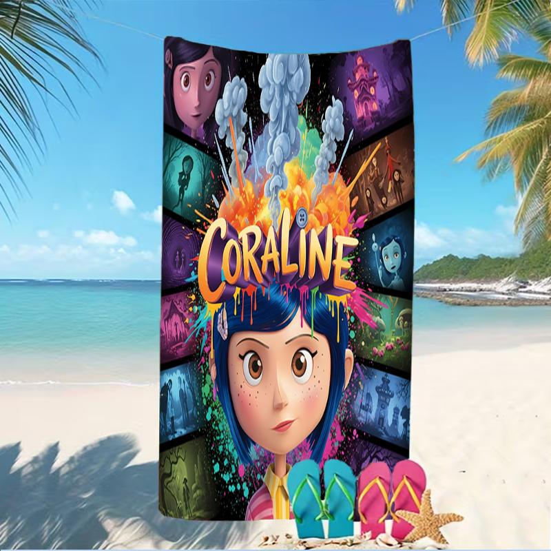 Beach Towel with Coraline Pattern - soft,absorbent,machine washable Lightweight&Modern,swimming,Travel Essentials