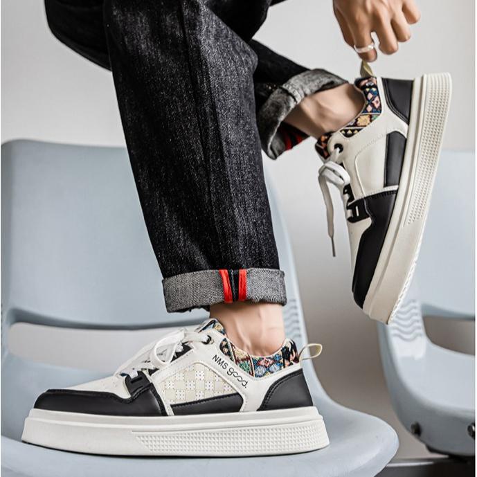 Sapatos Masculinos Brancos de Couro Respirável – Tênis Casuais Esportivos Board, Calçados Modernos e Fashion para Homens