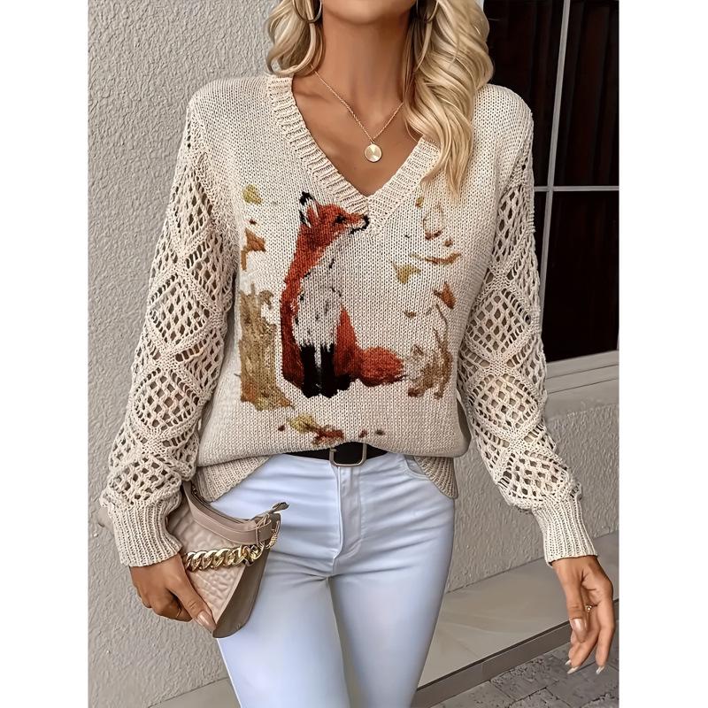 Bohemian Floral V-neck Sweater - Elegant, Long Sleeve Pullover Top