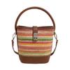 Summer popular rainbow woven bag women's new beach vacation straw messenger bag portable bucket bag