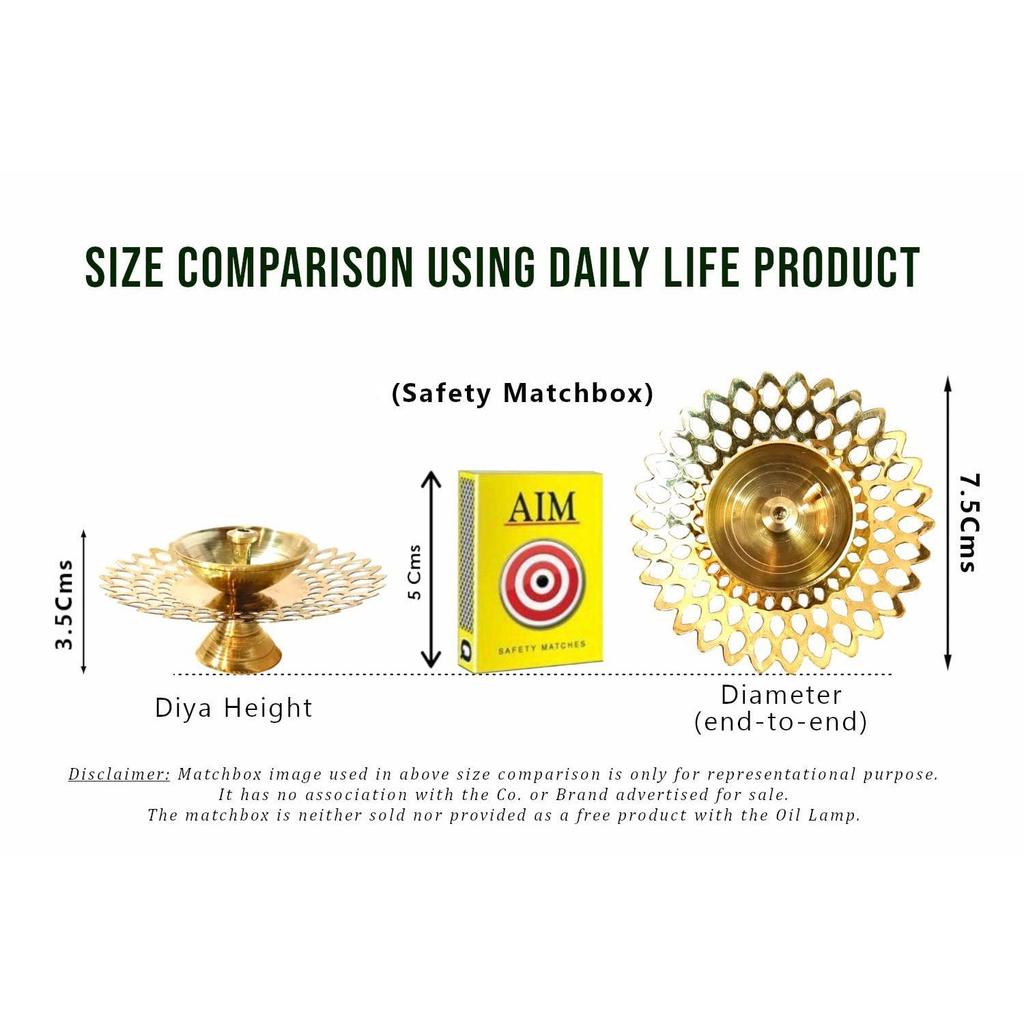 Decorative Brass Diya for Puja (Set of 1 Small 3inch Golden Round Net) Center Wick Holder Pital Akhand Deep Vilakku for Home Décor