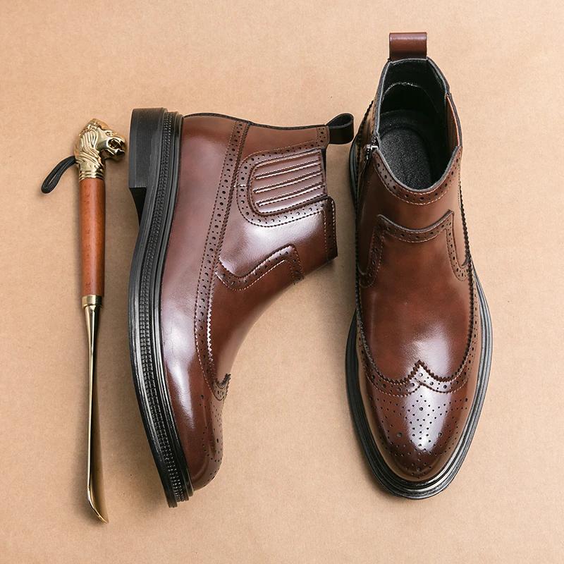 Fashion 2025 New High Quality Soft Leather Ankle Boots Comfy Fashion Bullock Flat Designer Oxford Dress Shoes Men Casual Leather Boots