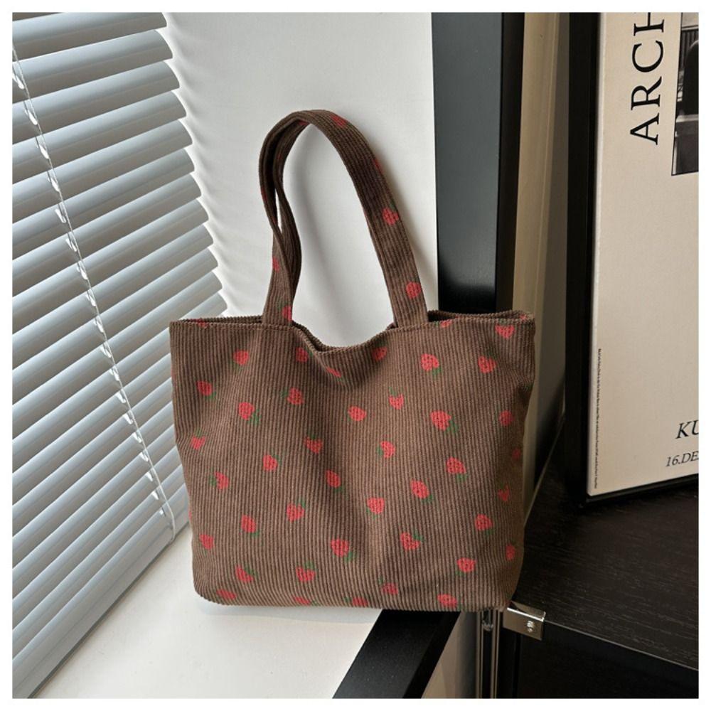 

Сумка через плечо с клубничным принтом для женщин Новая модная вельветовая сумка большой вместимости для покупок Однотонная сумка-тоут