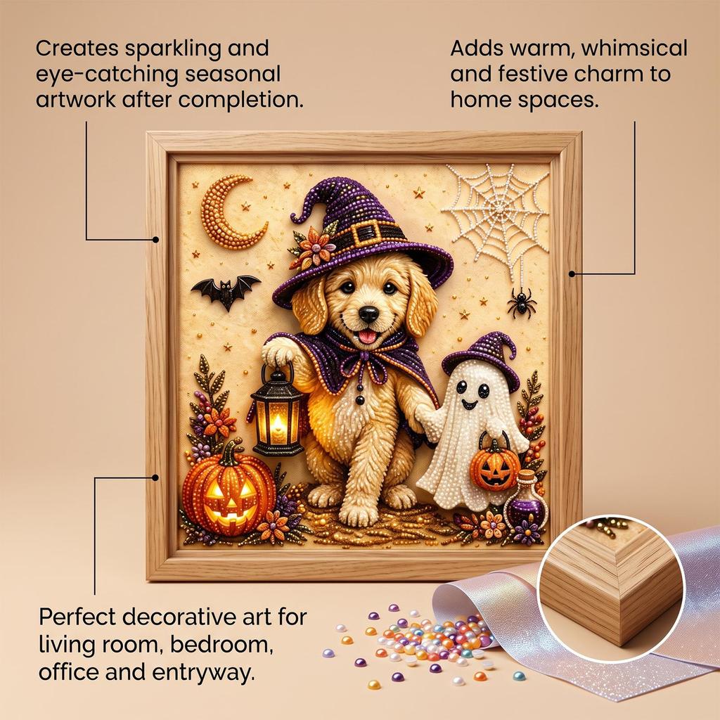 Dowmoo Cute Pumpkin Dog Diamond Painting Pearl Bead Craft Set Holiday Decoration Accentuates the Atmosphere 1pc