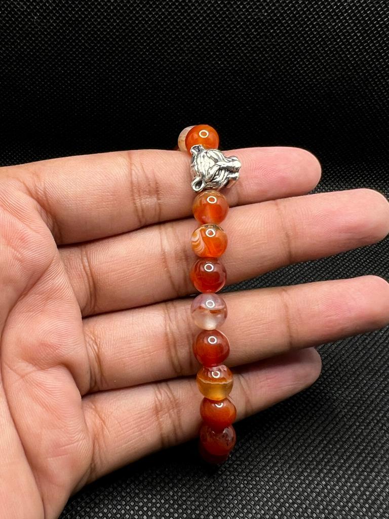 8mm Fiery Orange Gemstone Beads, Bracelet with Dragon Charm, Bold & Powerful Gemstone  Style, Gift for Men's and Women's Gift